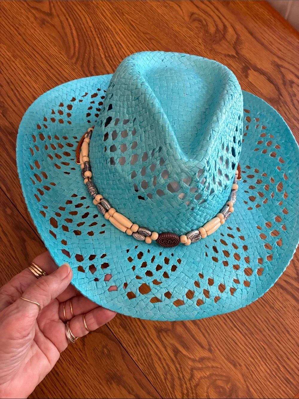 Turquoise Straw Beaded Band Women's Sun Hat